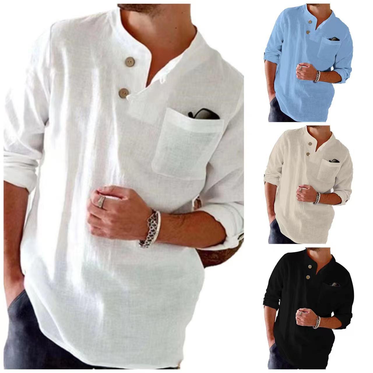 Cotton and linen men's sleeveless long sleeved shirt图片