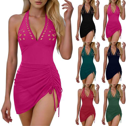 Bikini one-piece swimsuit with hollowed out cut flower