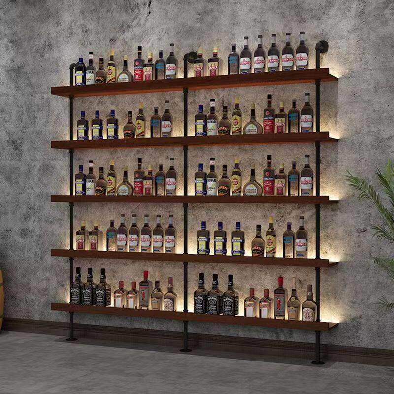 酒吧落地红酒架餐厅烧烤店靠墙置物架啤酒洋酒铁艺多层置物架