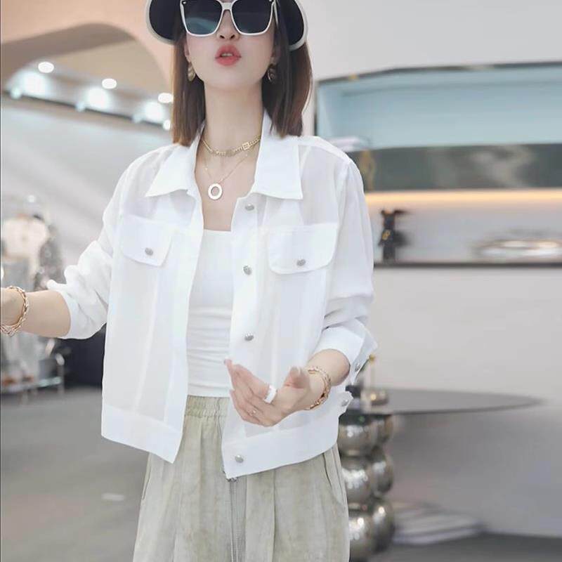 白色衬衫女士夏季薄款2026新款防晒衣设计感小众短款空调开衫外套