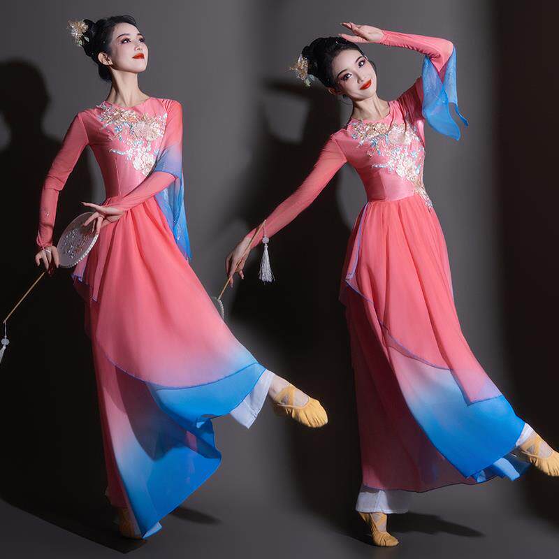 正品新款典古舞演出服女飘逸中国风艺伞扇子舞舞舞蹈服装独舞表考