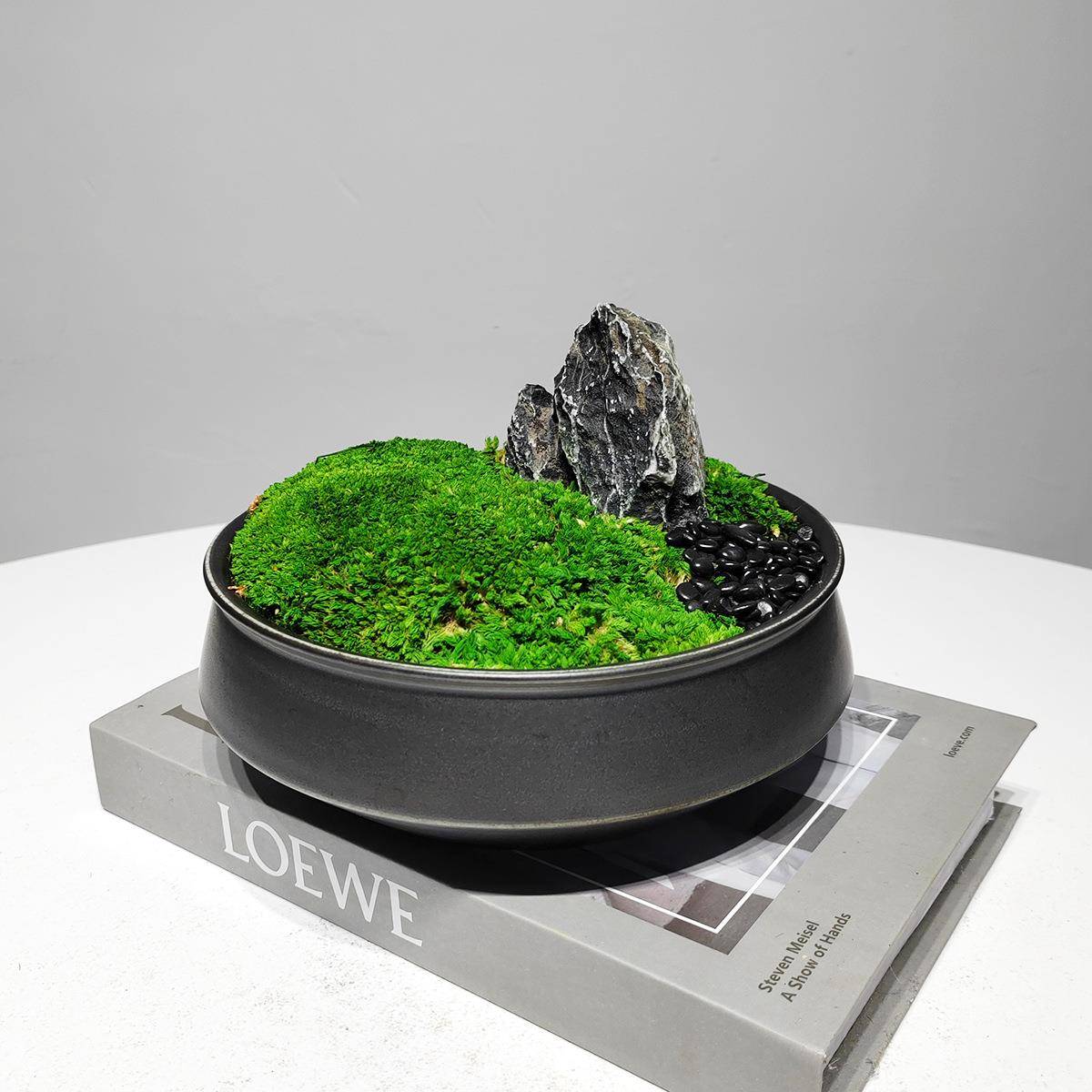 新中式禅意苔藓盆景仿真假山绿植摆件盆栽样板间博古架软装饰品