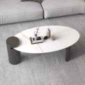 意式 轻奢茶几小户型简约现代椭圆形茶几客厅家用岩板茶几网红新款