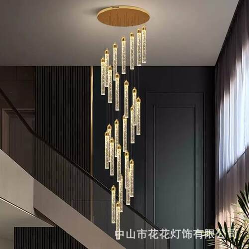 北欧楼梯吊灯长吊灯轻奢旋转复式楼大吊灯现代简约轻奢客厅水晶灯