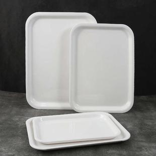 白色长方形密胺托盘酒店饭店商用仿瓷塑料双耳端菜托盘食堂用餐盘