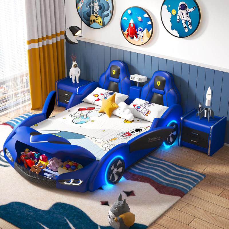 新型儿童床男孩汽车床1米5双人床多功能男生实木软包床男童卧室床