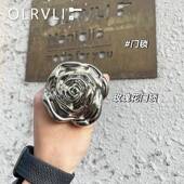 olrvli黄铜镍银色玫瑰花门锁法式 静音锁 复古双门锁隐形门锁中式
