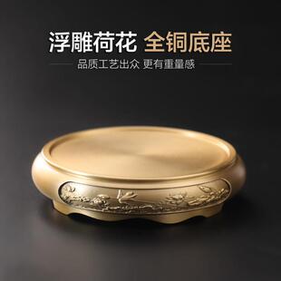 功德坊全铜香炉圆形底座家用茶壶托 托 浮雕香炉坐 工艺礼品摆饰
