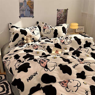 蜡笔小新冬牛奶绒床上四件套珊瑚绒双面厚加绒被套床单保暖三件套