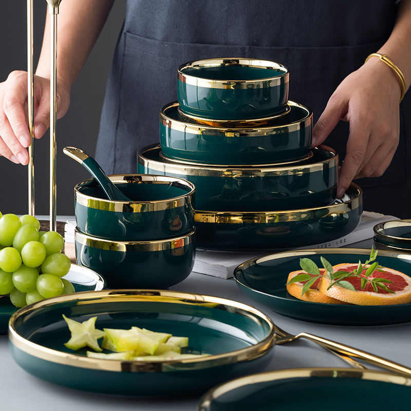 套碗碗碟套装家用轻奢金边陶瓷餐具微波炉饭碗盘子组合网红碗筷