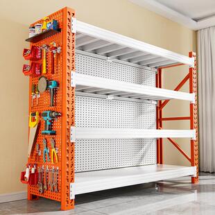 橙色洞洞板货架自己组装家用收纳架多层置物架仓库超市货物储物