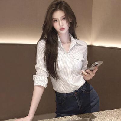 2026春季新款通勤风简约白色条纹长袖衬衫女时尚减龄气质显瘦上衣
