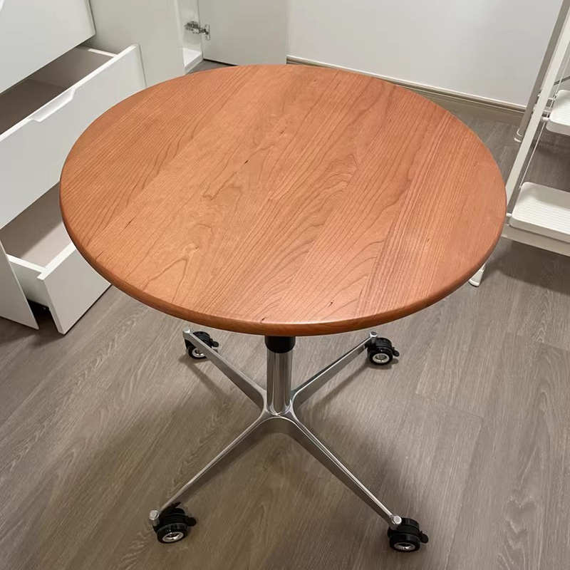 可移动升降阳台茶几樱桃木餐桌胡桃木圆形书桌简约实木小户型边几