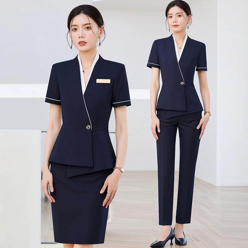 夏季职业套装女空姐制服珠宝店美容院酒店前台工作装短袖西装高端