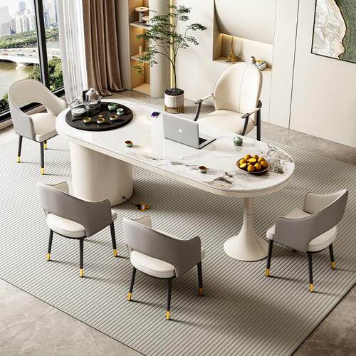 美容院奶油风岩板茶桌椅组合轻奢家用茶台现代简约阳台精致小茶几