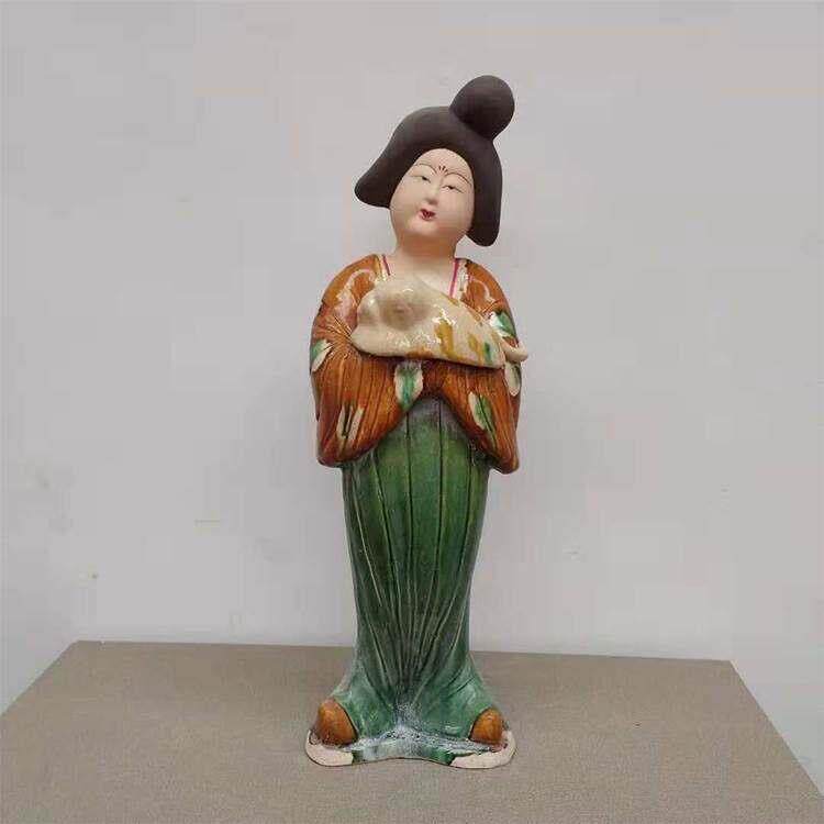 陶瓷仕女陶俑侍女摆件唐三彩胖妞彷古收藏家居饰品书房玄关柜送礼