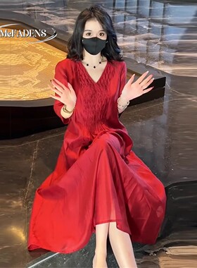 香港夏季新款红色气质宽松显瘦百搭洋派中长裙时尚高端轻奢洋装