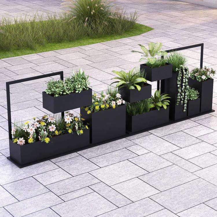 户外铁艺绿植花箱组合盆景架田园花架花槽地面市政道路围栏花卉架