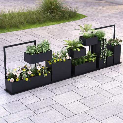 户外铁艺绿植花箱组合盆景架田园花架花槽地面市政道路围栏花卉架