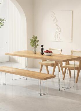 约现代亚简克力工餐桌长用方形悬浮家透明IJB脚工作室作台实木饭