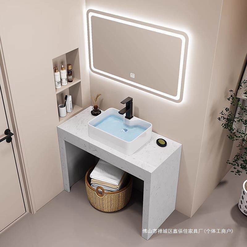 酒店免打孔防水大理石厕所落地式洗手脸盆卫生间立柱洗漱台柜组合