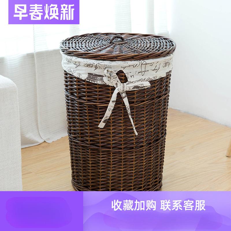 脏衣篓藤编放衣服收纳筐柳编脏衣桶装脏衣服的篮子北欧脏衣篮带盖