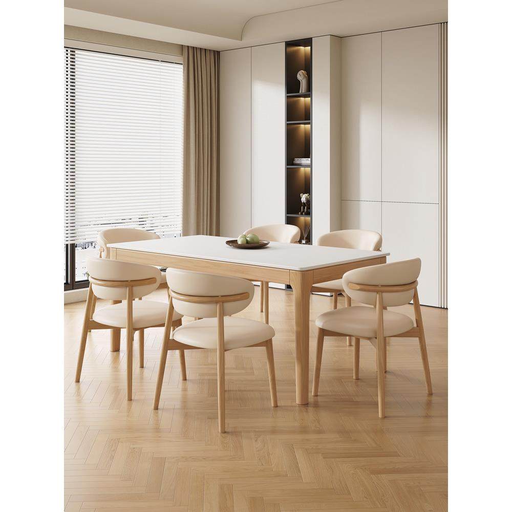 实木奶油风格石板餐桌和椅子小公寓现代简单的原木矩形餐桌餐桌轻,住宅家具,岩板餐桌,淘宝优惠券,粉丝福利购,淘宝优惠卷