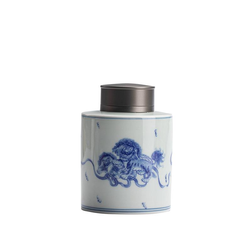 仿古青花小茶叶罐茶仓存储罐防潮双层锡盖密封家用醒茶罐