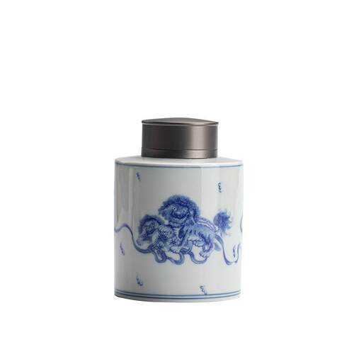 仿古青花小茶叶罐茶仓存储罐防潮双层锡盖密封家用醒茶罐