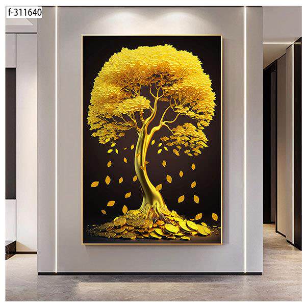 发财树玄关装饰画现代轻奢晶瓷镶钻正对门墙壁画客厅走廊过道挂画