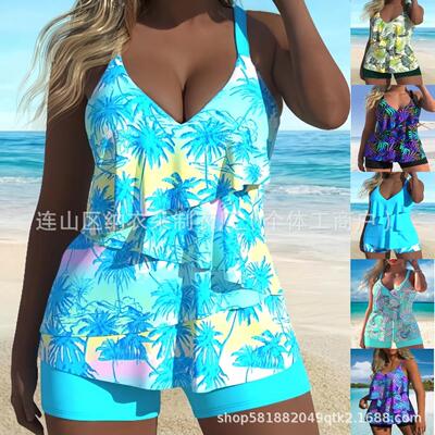 Coconut tree print women's two-piece swimsuit