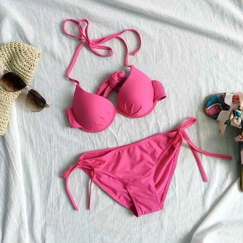 Swimsuit women beach bikini pink size chest three-point