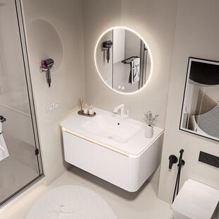 橡木全实木浴室柜组2240合代现简约圆陶角一体盆洗手洗瓷脸台盆洗