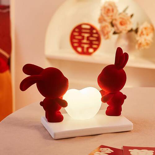 兔子结婚女方陪嫁高档长明灯喜灯一对台灯卧室床头灯送礼物小夜灯
