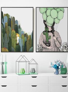 新款直销气球女孩北欧装饰画家居客厅挂画小清新植物墙画组合卧室