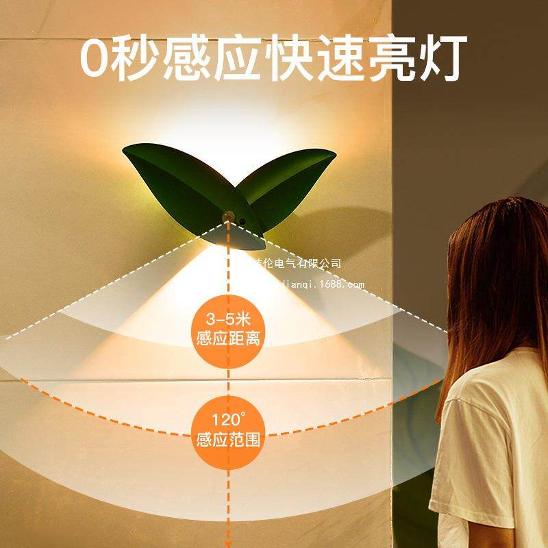 柳叶智能充电池式人体感应灯磁吸自粘遥控led小夜灯卧室客体射灯