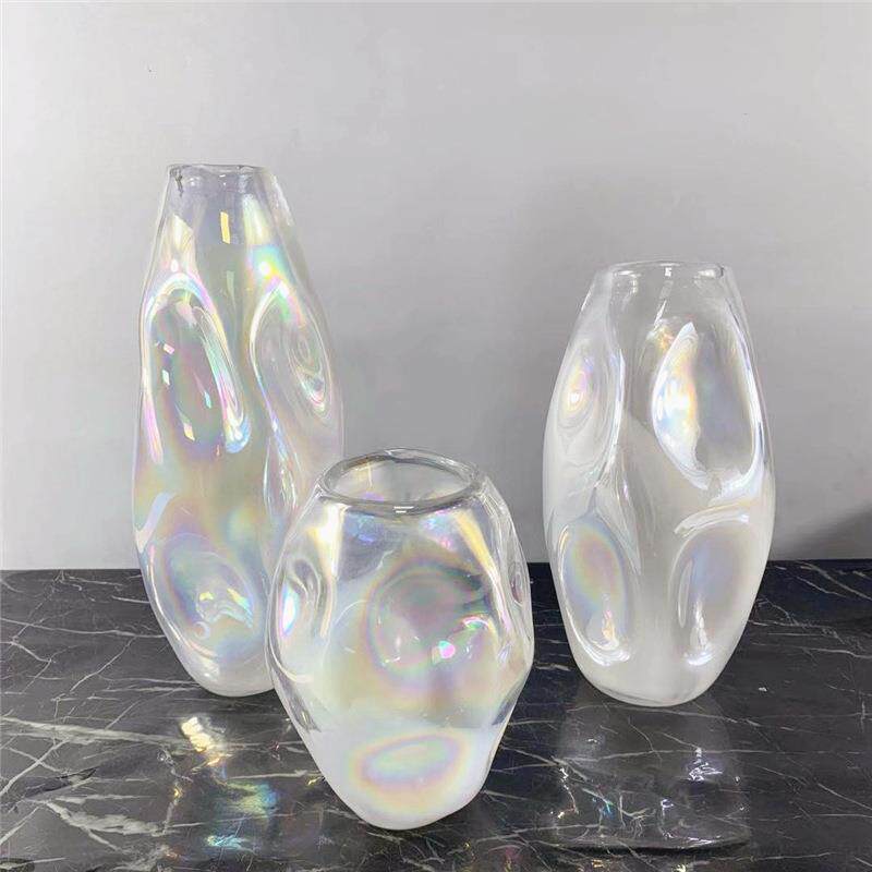 现代轻奢彩色玻璃插花瓶摆件样板间餐桌玄关茶售楼处软装饰品花器