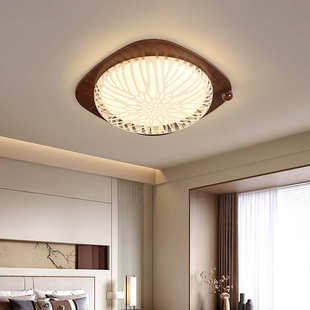 法式 中古风创意设计房间吸顶灯复古胡桃木色书房卧室护眼曲奇灯具