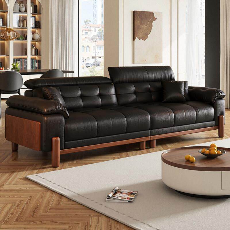 政府补贴意式极简真皮沙发2026新款小户型客厅中古风高脚实木沙发