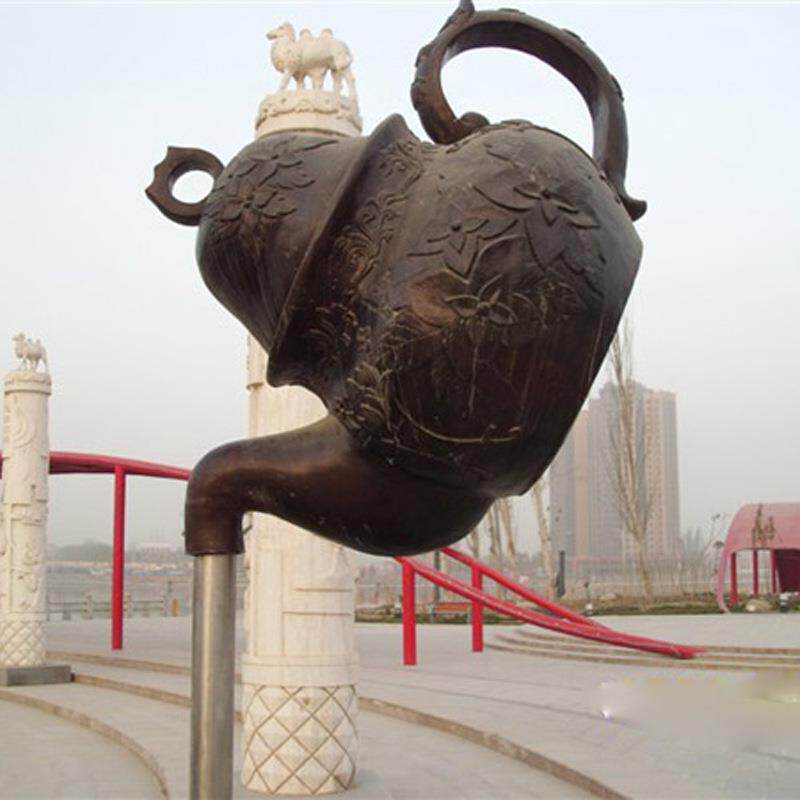 古铜色喷水葫芦摆件 铸大型小区1米纯铜葫芦雕像 铁壶雕塑厂家