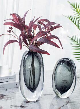 柏梵现代简约高档灰色琉璃花瓶客厅茶几餐桌桌面鲜花花瓶摆件