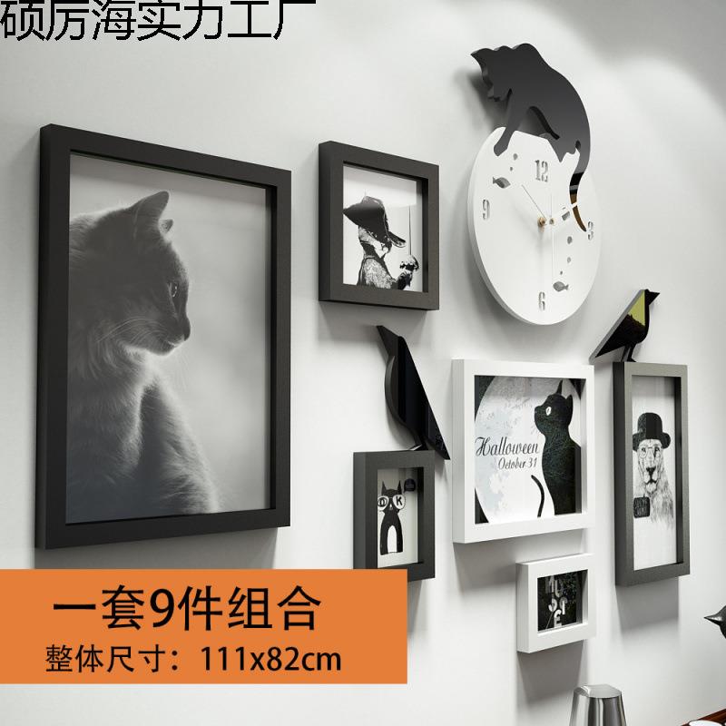 照片墙工业风复古装饰画组合相框餐馆饭店挂钟墙饰壁饰个画框照