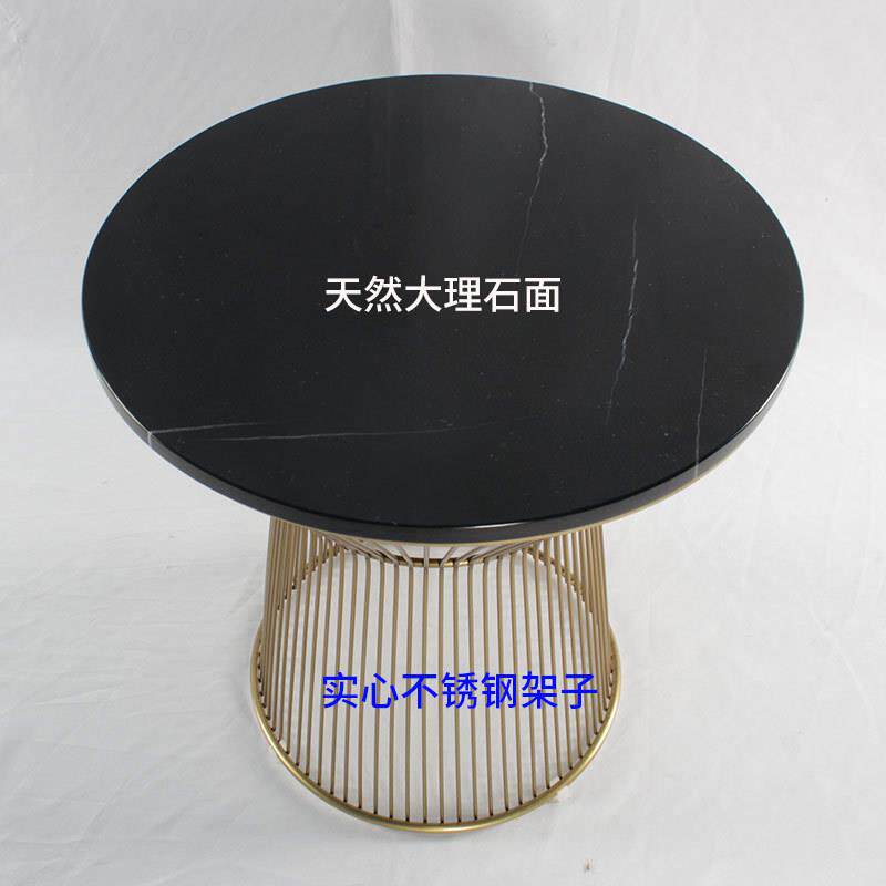 轻奢设计现代不锈钢边几黑色天然大理石圆形小茶几
