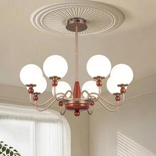 中古风客厅吊灯法式 魔豆奶油风卧室灯复古餐厅吧台灯一字长条灯具