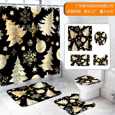 Four piece shower curtain set for Christmas Day curtains窗帘