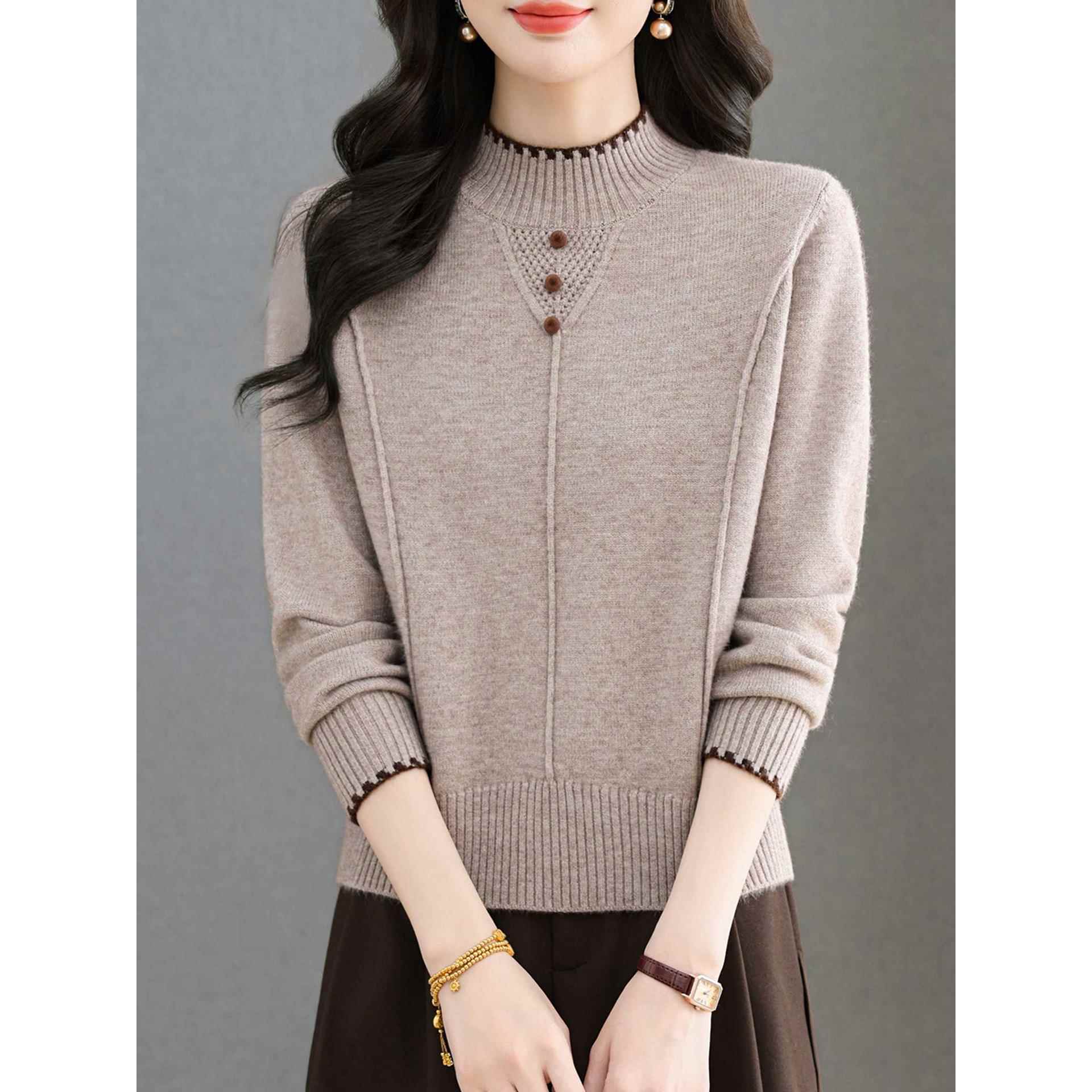 洋气半高领毛衣女秋冬2025新款中老年妈妈针织打底衫内搭保暖上衣