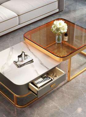 北欧方岩板茶几家用客轻现代简约奢网DYO红小户形型大小厅组合创