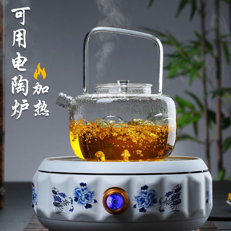 批发玻璃茶壶电陶炉煮茶烧水泡茶壶耐高温过滤茶具套装家用透明花