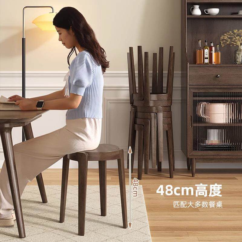 实木风车风旋藤编圆凳小凳子家用可叠放矮凳轻奢加厚餐桌椅子板凳