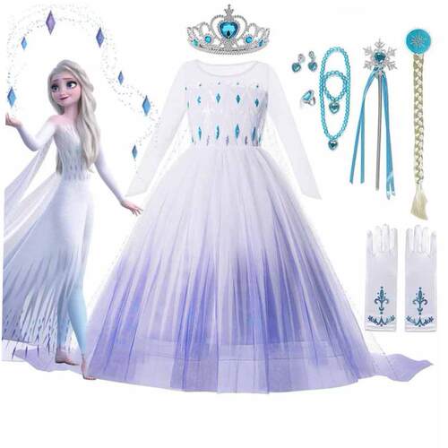 Frozen 2 Costume for Girls Princess Elsa Dress Xmas White Ba